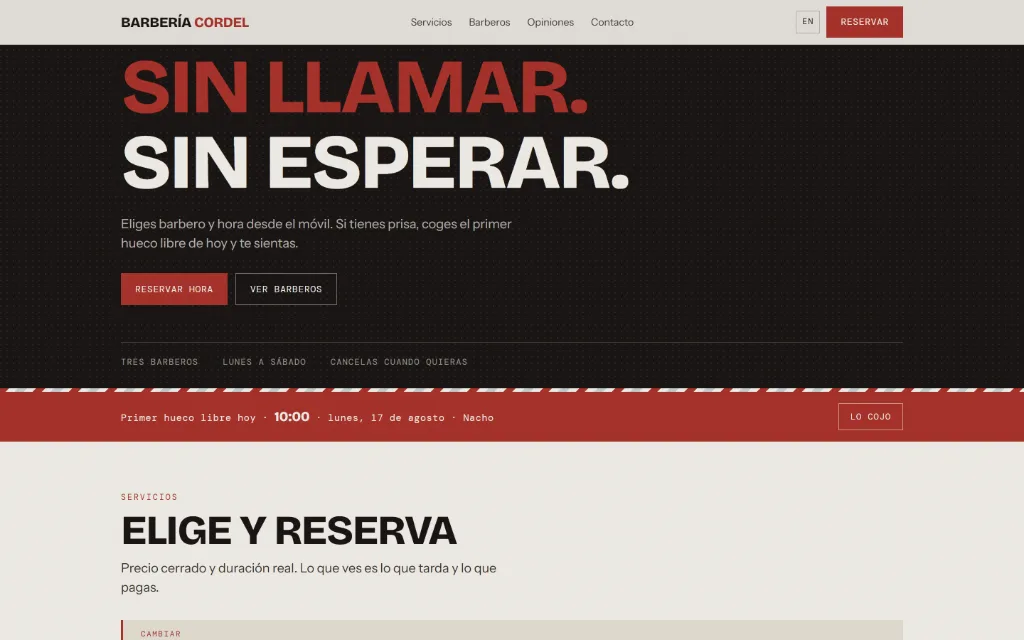 Portada de la web de Barbería Cordel