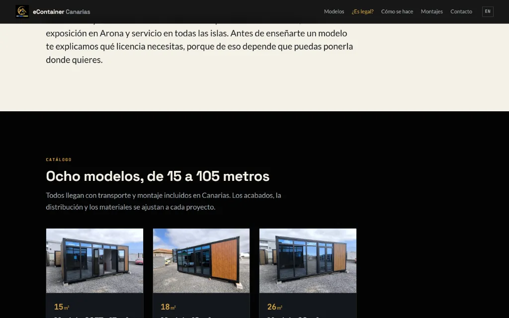 Portada de la web de eContainer Canarias